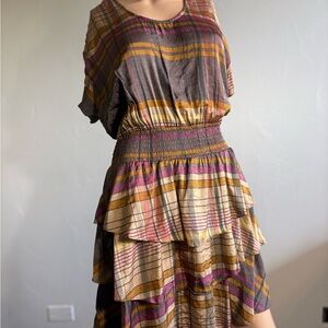Vertigo Paris Striped Layer Dress With Ruffled Split Sleeves Size Large